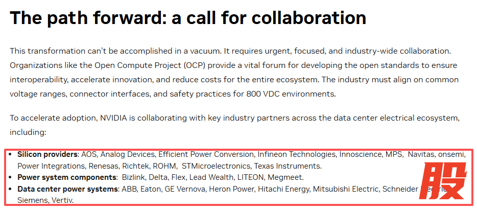 ▲英伟达800VDC 架构合作伙伴名单
